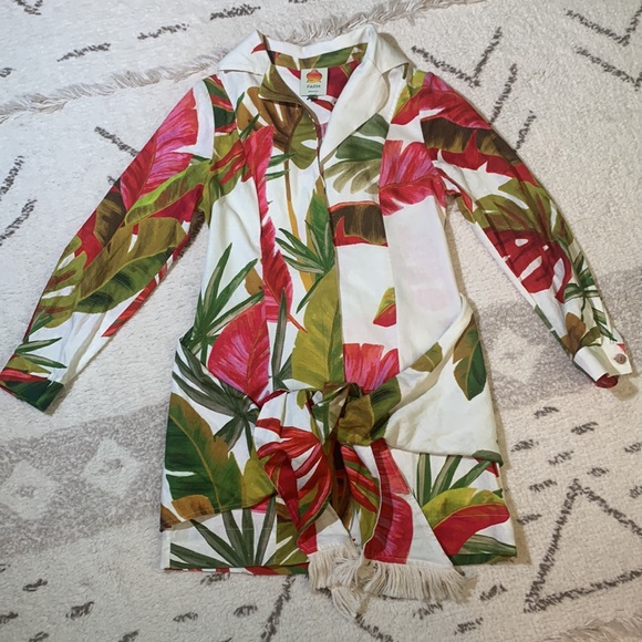 Farm Rio Spring Forest Long Sleeve Linen Blend Minidress - Picture 12 of 13